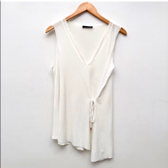 Zara Tops - Zara Asymmetrical White V neck Top EUC M